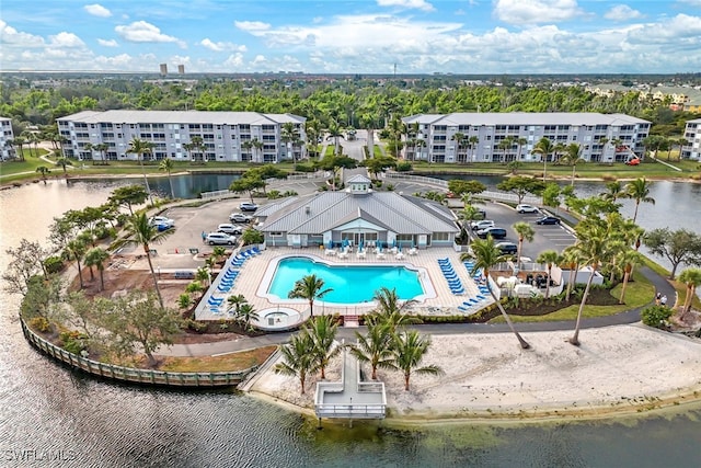 drone / aerial view featuring a water view