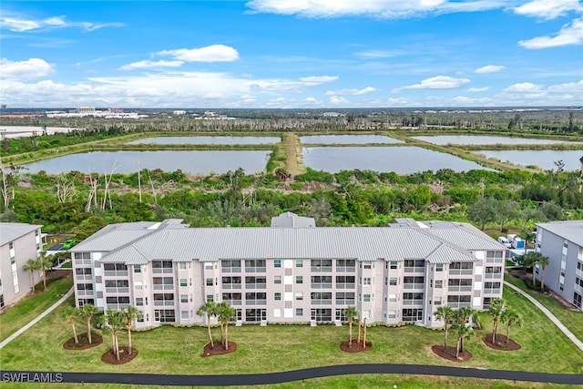 aerial view with a water view