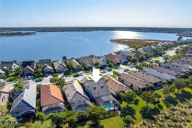 bird's eye view featuring a water view