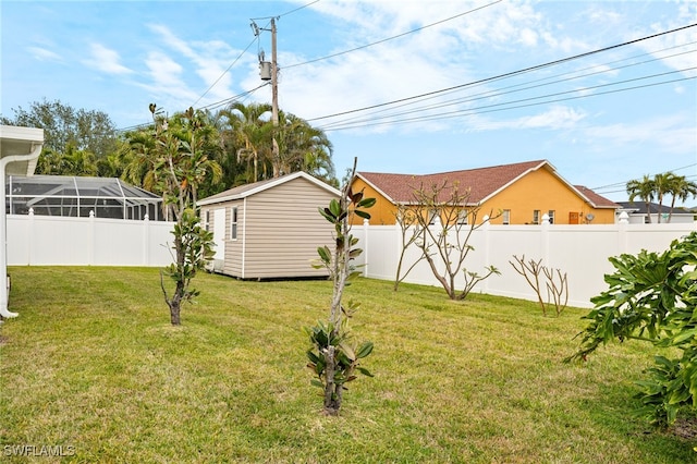 view of yard with a shed