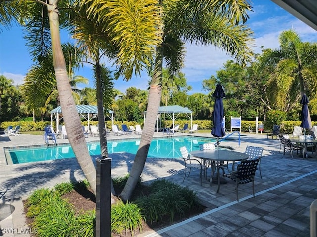 pool with a patio