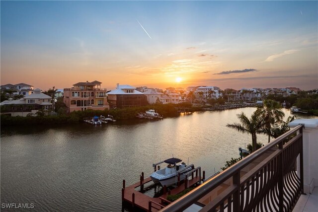 view of water feature with a boat dock