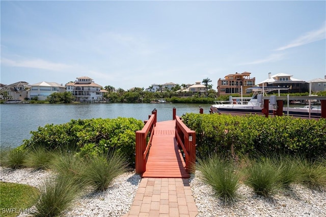 dock area featuring a water view