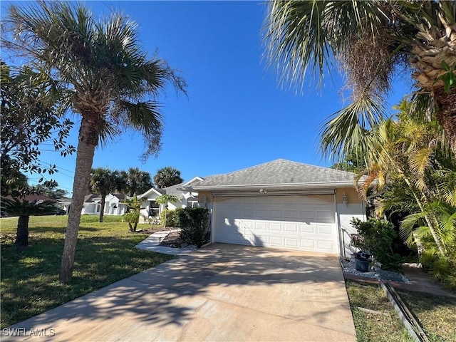 view of front of house featuring a front yard and a garage