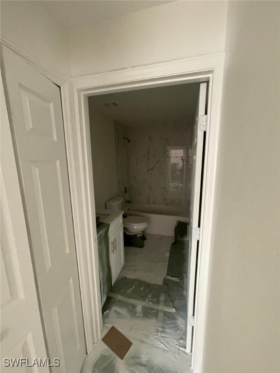 full bathroom with vanity, toilet, and shower / bathtub combination