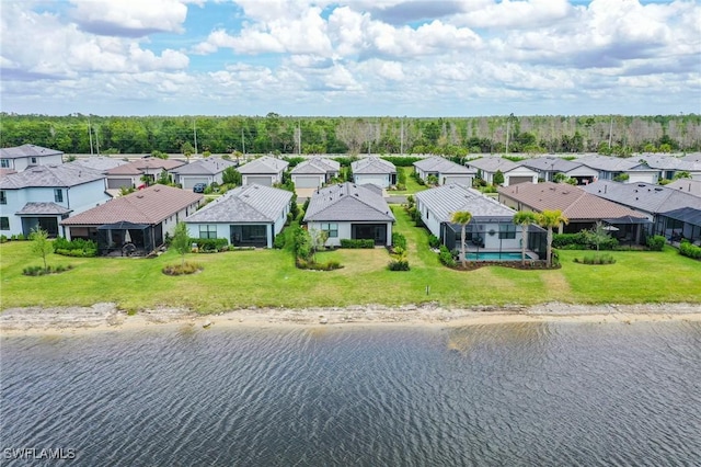 drone / aerial view featuring a water view