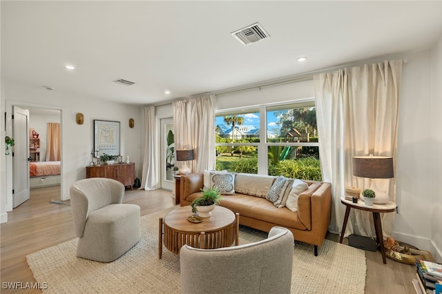 living room with light hardwood / wood-style floors