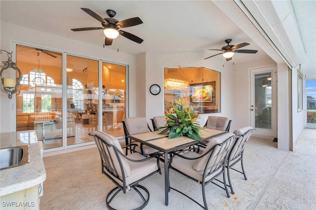 interior space featuring ceiling fan