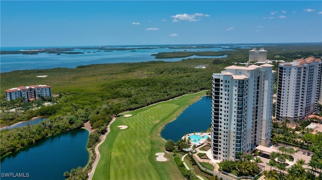 aerial view with a water view