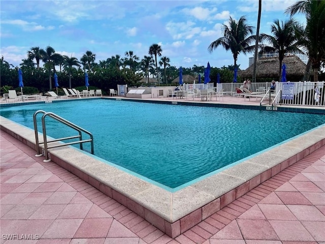 view of swimming pool featuring a patio area