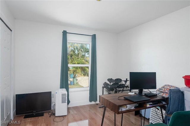 office area featuring light hardwood / wood-style floors