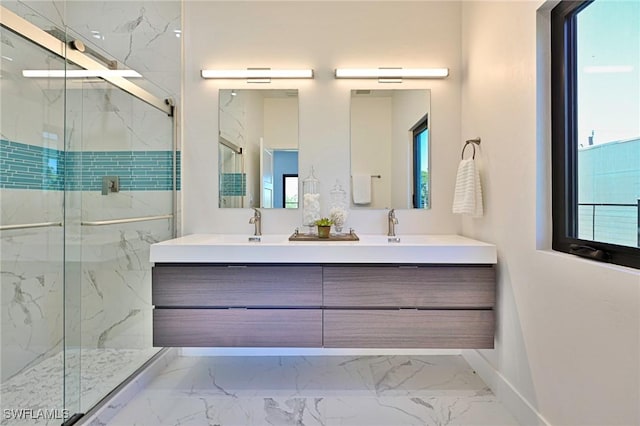 bathroom featuring vanity and walk in shower