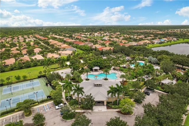 aerial view with a water view