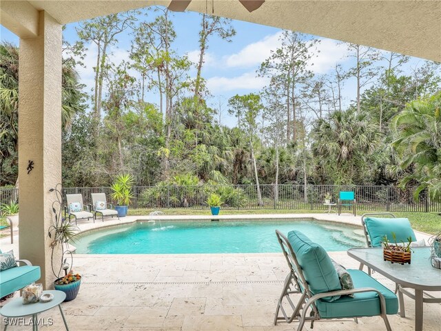 view of pool with fence and a patio area