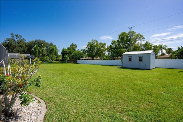 view of yard with a shed