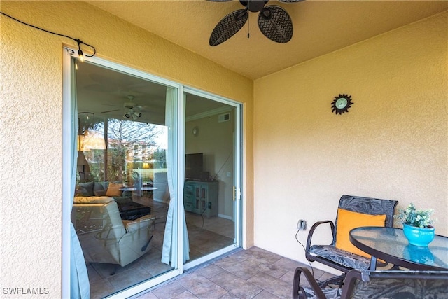 balcony with ceiling fan