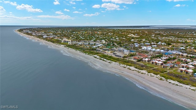 bird's eye view featuring a beach view and a water view