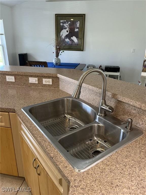 details featuring light brown cabinetry and sink