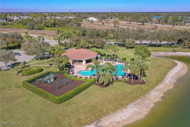 aerial view with a water view