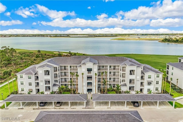 aerial view with a water view