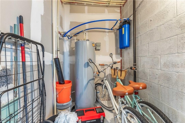 utility room with water heater