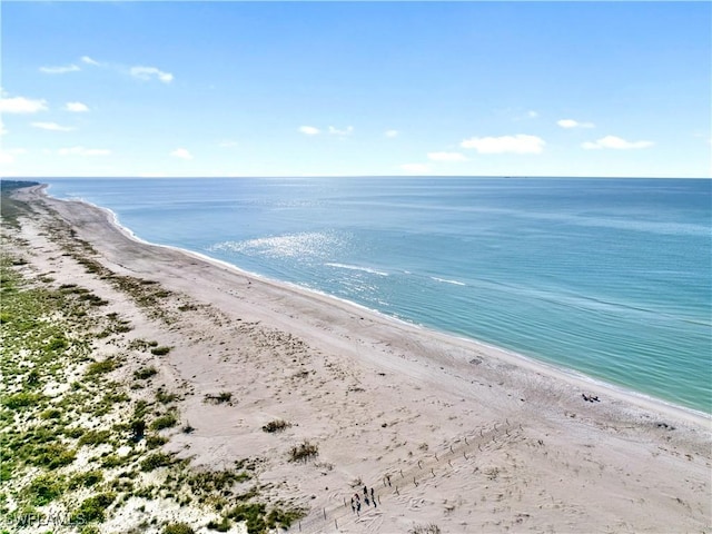 view of water feature with a beach view