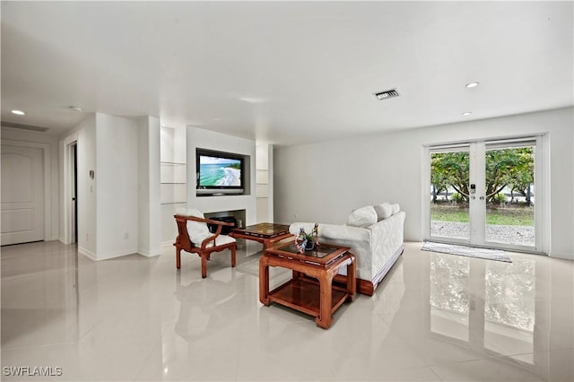 living room featuring french doors