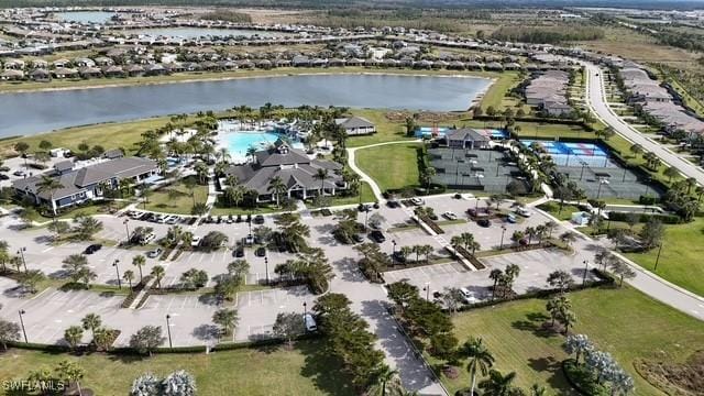 bird's eye view featuring a water view