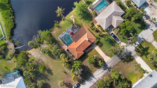 aerial view with a water view