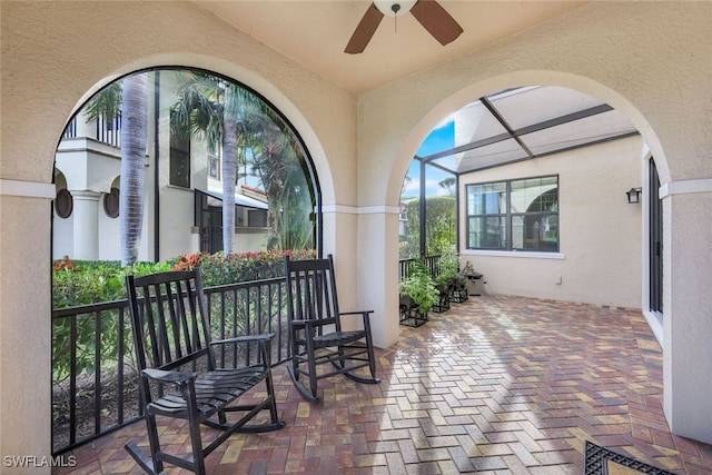 view of patio with ceiling fan