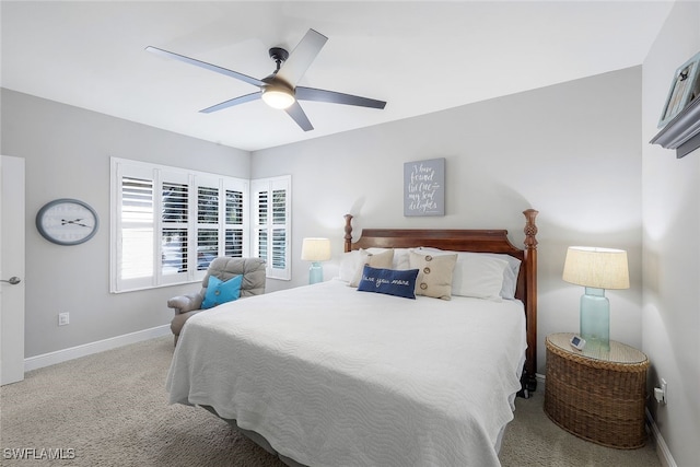 bedroom featuring ceiling fan and carpet flooring