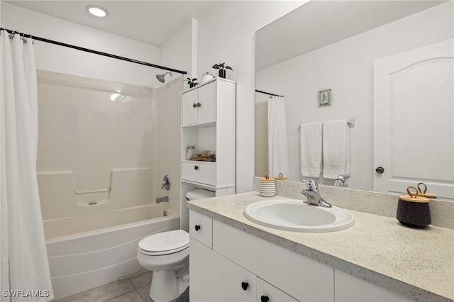 full bathroom featuring tile patterned flooring, vanity, shower / bath combo, and toilet