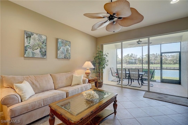 living room featuring light tile patterned floors