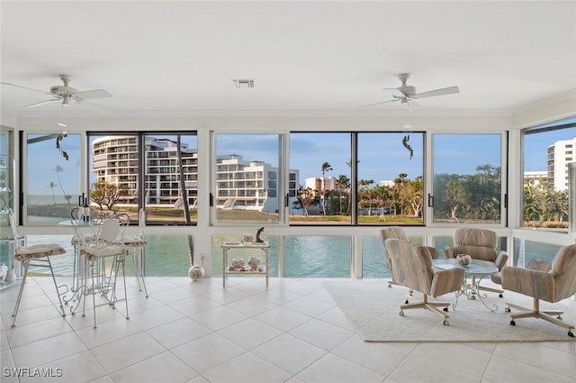 view of pool featuring ceiling fan