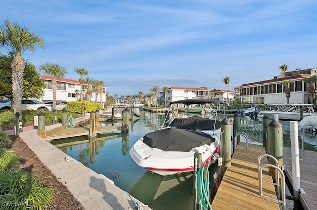 view of dock with a water view