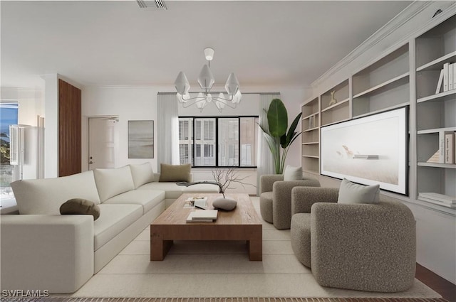 2246 Gulf Shore Blvd N Unit L2, Naples, FL 34102 - living area featuring ornamental molding, visible vents, and a notable chandelier