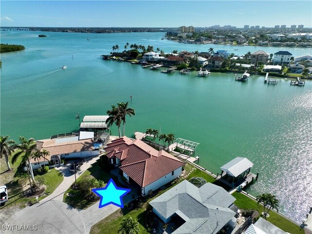 aerial view with a water view