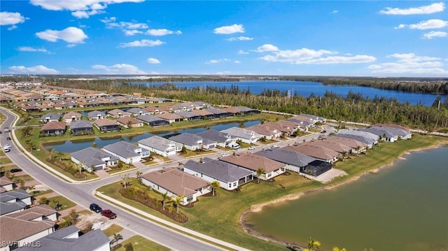 bird's eye view featuring a water view