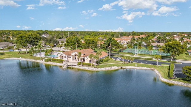 aerial view featuring a water view