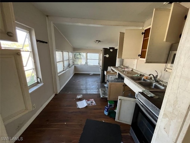 kitchen with dark wood-type flooring, sink, stainless steel appliances, and plenty of natural light