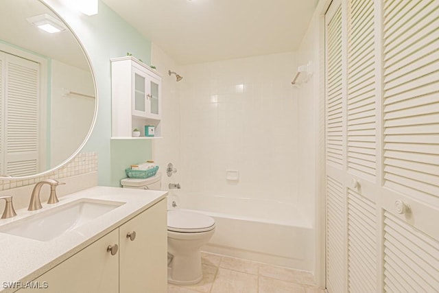 full bathroom with vanity, tile patterned flooring, shower / washtub combination, and toilet