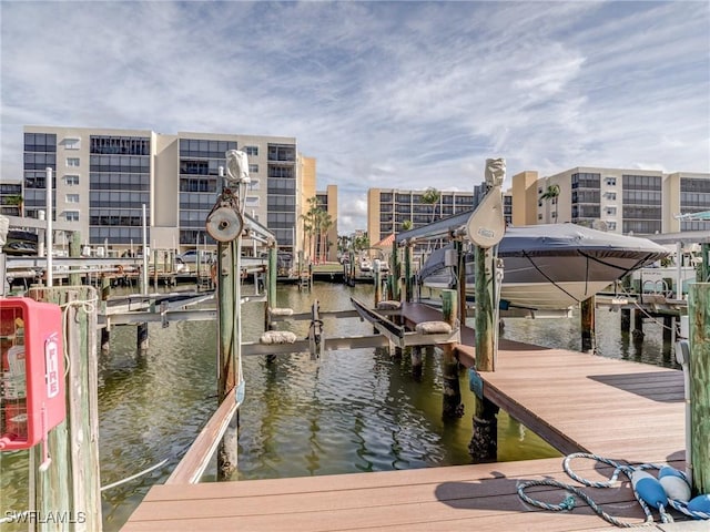 view of dock with a water view