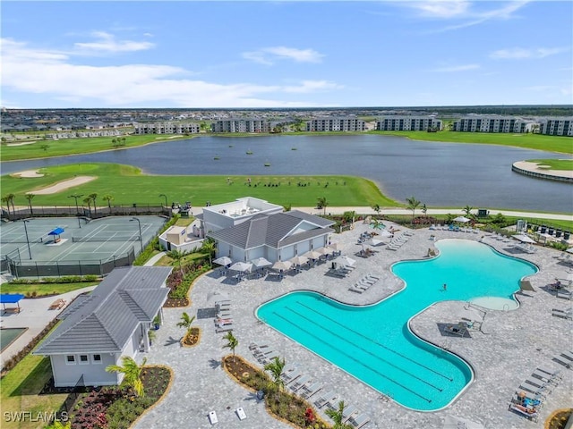 aerial view featuring a water view