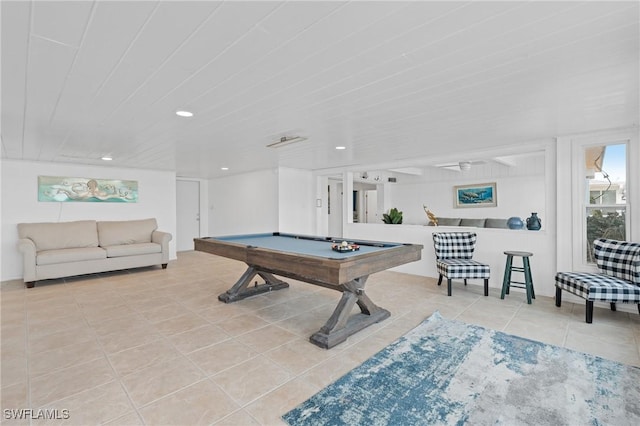 recreation room with light tile patterned flooring and pool table