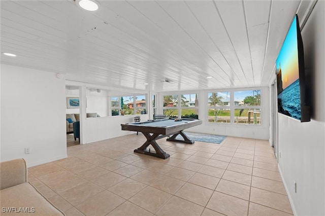 sunroom / solarium with plenty of natural light, wood ceiling, and pool table