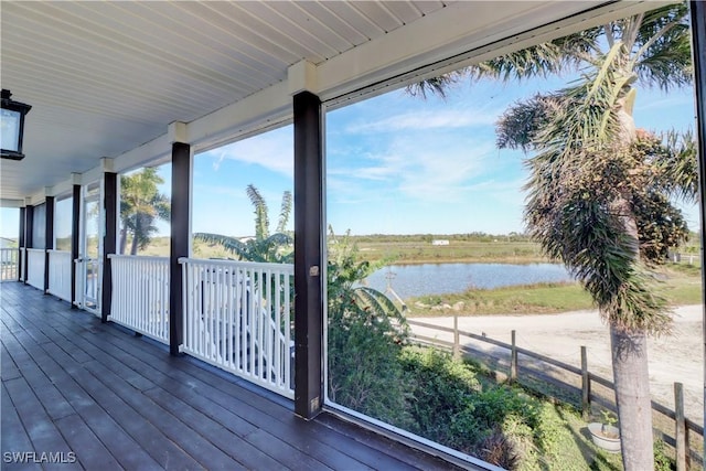 deck with a water view