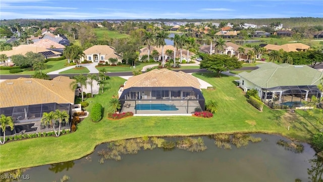 aerial view with a water view