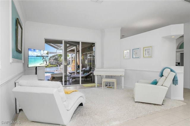 living room featuring light tile patterned floors