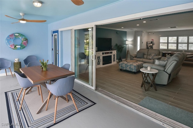 living room with ceiling fan