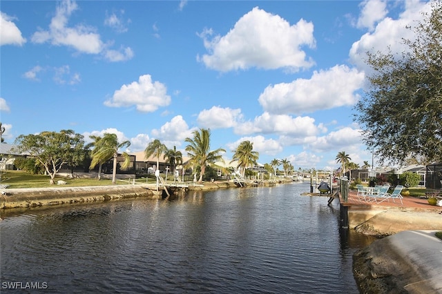 property view of water with a dock